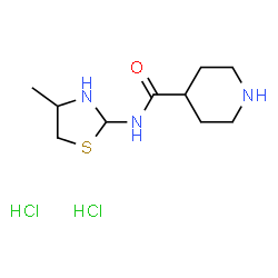 ChemSpider 2D Image | N-(4-Methyl-1,3-thiazolidin-2-yl)-4-piperidinecarboxamide dihydrochloride | C10H21Cl2N3OS