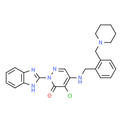 ChemSpider 2D Image | 2-(1H-Benzimidazol-2-yl)-4-chloro-5-{[2-(1-piperidinylmethyl)benzyl]amino}-3(2H)-pyridazinone | C24H25ClN6O