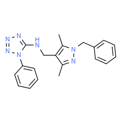 ChemSpider 2D Image | N-[(1-Benzyl-3,5-dimethyl-1H-pyrazol-4-yl)methyl]-1-phenyl-1H-tetrazol-5-amine | C20H21N7