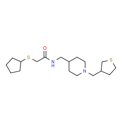 ChemSpider 2D Image | 2-(Cyclopentylsulfanyl)-N-{[1-(tetrahydro-3-thiophenylmethyl)-4-piperidinyl]methyl}acetamide | C18H32N2OS2