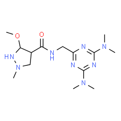 ChemSpider 2D Image | N-{[4,6-Bis(dimethylamino)-1,3,5-triazin-2-yl]methyl}-3-methoxy-1-methyl-4-pyrazolidinecarboxamide | C14H26N8O2
