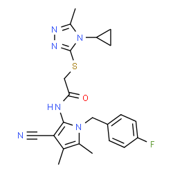 ChemSpider 2D Image | N-[3-Cyano-1-(4-fluorobenzyl)-4,5-dimethyl-1H-pyrrol-2-yl]-2-[(4-cyclopropyl-5-methyl-4H-1,2,4-triazol-3-yl)sulfanyl]acetamide | C22H23FN6OS