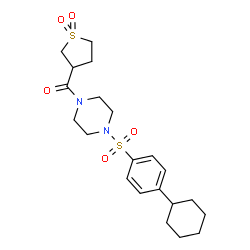 ChemSpider 2D Image | {4-[(4-Cyclohexylphenyl)sulfonyl]-1-piperazinyl}(1,1-dioxidotetrahydro-3-thiophenyl)methanone | C21H30N2O5S2