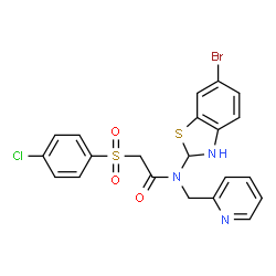 ChemSpider 2D Image | N-(6-Bromo-2,3-dihydro-1,3-benzothiazol-2-yl)-2-[(4-chlorophenyl)sulfonyl]-N-(2-pyridinylmethyl)acetamide | C21H17BrClN3O3S2
