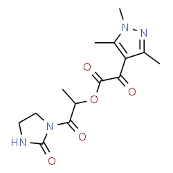 ChemSpider 2D Image | 1-Oxo-1-(2-oxo-1-imidazolidinyl)-2-propanyl oxo(1,3,5-trimethyl-1H-pyrazol-4-yl)acetate | C14H18N4O5