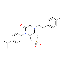 ChemSpider 2D Image | 4-[2-(4-Fluorophenyl)ethyl]-1-(4-isopropylphenyl)hexahydrothieno[3,4-b]pyrazin-2(1H)-one 6,6-dioxide | C23H27FN2O3S