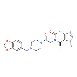 ChemSpider 2D Image | 1-{2-[4-(1,3-Benzodioxol-5-ylmethyl)-1-piperazinyl]-2-oxoethyl}-3,7-dimethyl-3,7-dihydro-1H-purine-2,6-dione | C21H24N6O5