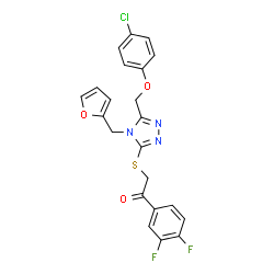 ChemSpider 2D Image | 2-({5-[(4-Chlorophenoxy)methyl]-4-(2-furylmethyl)-4H-1,2,4-triazol-3-yl}sulfanyl)-1-(3,4-difluorophenyl)ethanone | C22H16ClF2N3O3S