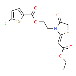 ChemSpider 2D Image | 2-[(2Z)-2-(2-Ethoxy-2-oxoethylidene)-4-oxo-1,3-thiazolidin-3-yl]ethyl 5-chloro-2-thiophenecarboxylate | C14H14ClNO5S2