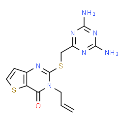 ChemSpider 2D Image | 3-Allyl-2-{[(4,6-diamino-1,3,5-triazin-2-yl)methyl]sulfanyl}thieno[3,2-d]pyrimidin-4(3H)-one | C13H13N7OS2