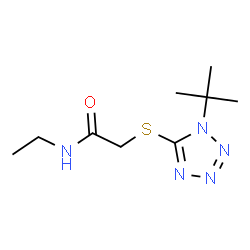 ChemSpider 2D Image | N-Ethyl-2-{[1-(2-methyl-2-propanyl)-1H-tetrazol-5-yl]sulfanyl}acetamide | C9H17N5OS