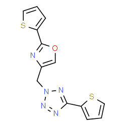 ChemSpider 2D Image | 5-(2-Thienyl)-2-{[2-(2-thienyl)-1,3-oxazol-4-yl]methyl}-2H-tetrazole | C13H9N5OS2