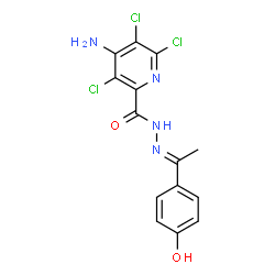 ChemSpider 2D Image | 4-Amino-3,5,6-trichloro-N'-[(1E)-1-(4-hydroxyphenyl)ethylidene]-2-pyridinecarbohydrazide | C14H11Cl3N4O2