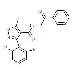 ChemSpider 2D Image | 3-(2-Chloro-6-fluorophenyl)-5-methyl-N-(2-oxo-2-phenylethyl)-1,2-oxazole-4-carboxamide | C19H14ClFN2O3