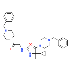 ChemSpider 2D Image | 1-[1-(4-Benzyl-1-piperazinyl)-2-cyclopropyl-1-oxo-2-propanyl]-3-[2-(4-benzyl-1-piperazinyl)-2-oxoethyl]urea | C31H42N6O3