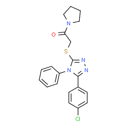 ChemSpider 2D Image | 2-{[5-(4-Chlorophenyl)-4-phenyl-4H-1,2,4-triazol-3-yl]sulfanyl}-1-(1-pyrrolidinyl)ethanone | C20H19ClN4OS