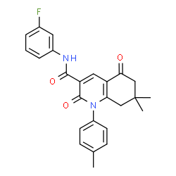 ChemSpider 2D Image | N-(3-Fluorophenyl)-7,7-dimethyl-1-(4-methylphenyl)-2,5-dioxo-1,2,5,6,7,8-hexahydro-3-quinolinecarboxamide | C25H23FN2O3