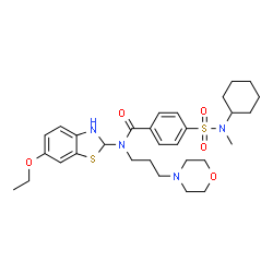 ChemSpider 2D Image | 4-[Cyclohexyl(methyl)sulfamoyl]-N-(6-ethoxy-2,3-dihydro-1,3-benzothiazol-2-yl)-N-[3-(4-morpholinyl)propyl]benzamide | C30H42N4O5S2