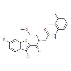 ChemSpider 2D Image | 3-Chloro-N-{2-[(2,3-dimethylphenyl)amino]-2-oxoethyl}-6-fluoro-N-(2-methoxyethyl)-1-benzothiophene-2-carboxamide | C22H22ClFN2O3S