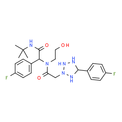 ChemSpider 2D Image | N-{1-(4-Fluorophenyl)-2-[(2-methyl-2-propanyl)amino]-2-oxoethyl}-2-[5-(4-fluorophenyl)-2-tetrazolidinyl]-N-(2-hydroxyethyl)acetamide | C23H30F2N6O3