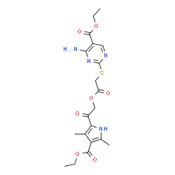 ChemSpider 2D Image | ethyl 4-amino-2-[2-[2-(4-ethoxycarbonyl-3,5-dimethyl-1H-pyrrol-2-yl)-2-oxo-ethoxy]-2-oxo-ethyl]sulfanyl-pyrimidine-5-carboxylate | C20H24N4O7S