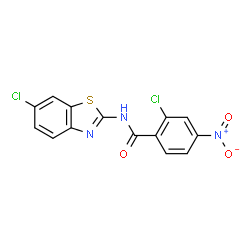 ChemSpider 2D Image | 2-Chloro-N-(6-chloro-1,3-benzothiazol-2-yl)-4-nitrobenzamide | C14H7Cl2N3O3S