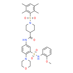 ChemSpider 2D Image | N-{3-[(2-Methoxyphenyl)sulfamoyl]-4-(4-morpholinyl)phenyl}-1-[(2,3,5,6-tetramethylphenyl)sulfonyl]-4-piperidinecarboxamide | C33H42N4O7S2