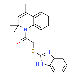 ChemSpider 2D Image | 2-(1H-Benzimidazol-2-ylsulfanyl)-1-(2,2,4-trimethyl-1(2H)-quinolinyl)ethanone | C21H21N3OS