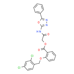 ChemSpider 2D Image | 2-Oxo-2-[(5-phenyl-1,3,4-oxadiazol-2-yl)amino]ethyl 2-[(2,4-dichlorobenzyl)oxy]benzoate | C24H17Cl2N3O5