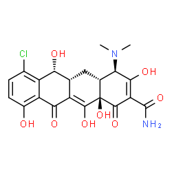 ChemSpider 2D Image | (4R,4aR,5aR,6R,12aR)-7-Chloro-4-(dimethylamino)-3,6,10,12,12a-pentahydroxy-1,11-dioxo-1,4,4a,5,5a,6,11,12a-octahydro-2-tetracenecarboxamide | C21H21ClN2O8