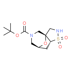 ChemSpider 2D Image | 2-Methyl-2-propanyl (1R,5R,7S)-11-oxa-4-thia-3,9-diazatricyclo[5.3.1.0~1,5~]undecane-9-carboxylate 4,4-dioxide | C12H20N2O5S