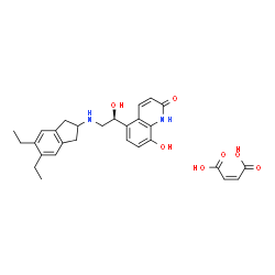 ChemSpider 2D Image | 5-{(1S)-2-[(5,6-Diethyl-2,3-dihydro-1H-inden-2-yl)amino]-1-hydroxyethyl}-8-hydroxy-2(1H)-quinolinone (2Z)-2-butenedioate (1:1) | C28H32N2O7