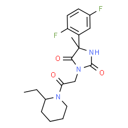 ChemSpider 2D Image | 5-(2,5-Difluorophenyl)-3-[2-(2-ethyl-1-piperidinyl)-2-oxoethyl]-5-methyl-2,4-imidazolidinedione | C19H23F2N3O3