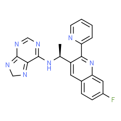 ChemSpider 2D Image | N-{(1S)-1-[7-Fluoro-2-(2-pyridinyl)-3-quinolinyl]ethyl}-8H-purin-6-amine | C21H16FN7