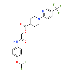 ChemSpider 2D Image | 2-{[4-(Difluoromethoxy)phenyl]amino}-2-oxoethyl 1-[5-(trifluoromethyl)-2-pyridinyl]-4-piperidinecarboxylate | C21H20F5N3O4