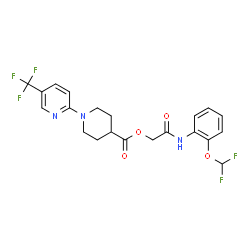 ChemSpider 2D Image | 2-{[2-(Difluoromethoxy)phenyl]amino}-2-oxoethyl 1-[5-(trifluoromethyl)-2-pyridinyl]-4-piperidinecarboxylate | C21H20F5N3O4