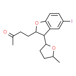 ChemSpider 2D Image | 4-[5-Iodo-3-(5-methyltetrahydro-2-furanyl)-2,3-dihydro-1-benzofuran-2-yl]-2-butanone | C17H21IO3