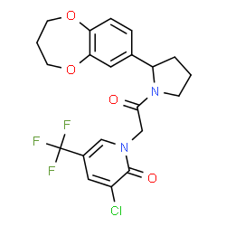 ChemSpider 2D Image | 3-Chloro-1-{2-[2-(3,4-dihydro-2H-1,5-benzodioxepin-7-yl)-1-pyrrolidinyl]-2-oxoethyl}-5-(trifluoromethyl)-2(1H)-pyridinone | C21H20ClF3N2O4