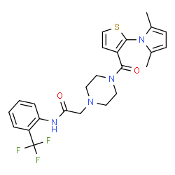 ChemSpider 2D Image | 2-(4-{[2-(2,5-Dimethyl-1H-pyrrol-1-yl)-3-thienyl]carbonyl}-1-piperazinyl)-N-[2-(trifluoromethyl)phenyl]acetamide | C24H25F3N4O2S