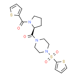ChemSpider 2D Image | 2-Thienyl[(2S)-2-{[4-(2-thienylsulfonyl)-1-piperazinyl]carbonyl}-1-pyrrolidinyl]methanone | C18H21N3O4S3