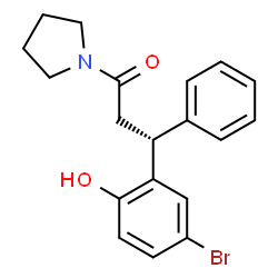 ChemSpider 2D Image | (3R)-3-(5-Bromo-2-hydroxyphenyl)-3-phenyl-1-(1-pyrrolidinyl)-1-propanone | C19H20BrNO2