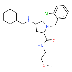 ChemSpider 2D Image | 1-(2-Chlorobenzyl)-4-[(cyclohexylmethyl)amino]-N-(2-methoxyethyl)prolinamide | C22H34ClN3O2