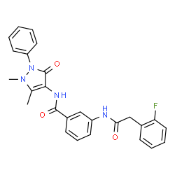 ChemSpider 2D Image | N-(1,5-Dimethyl-3-oxo-2-phenyl-2,3-dihydro-1H-pyrazol-4-yl)-3-{[(2-fluorophenyl)acetyl]amino}benzamide | C26H23FN4O3