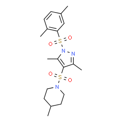 ChemSpider 2D Image | 1-({1-[(2,5-Dimethylphenyl)sulfonyl]-3,5-dimethyl-1H-pyrazol-4-yl}sulfonyl)-4-methylpiperidine | C19H27N3O4S2
