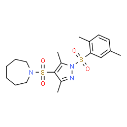 ChemSpider 2D Image | 1-({1-[(2,5-Dimethylphenyl)sulfonyl]-3,5-dimethyl-1H-pyrazol-4-yl}sulfonyl)azepane | C19H27N3O4S2