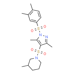 ChemSpider 2D Image | 1-({1-[(3,4-Dimethylphenyl)sulfonyl]-3,5-dimethyl-1H-pyrazol-4-yl}sulfonyl)-3-methylpiperidine | C19H27N3O4S2