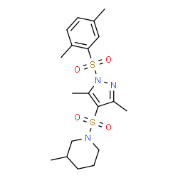 ChemSpider 2D Image | 1-({1-[(2,5-Dimethylphenyl)sulfonyl]-3,5-dimethyl-1H-pyrazol-4-yl}sulfonyl)-3-methylpiperidine | C19H27N3O4S2