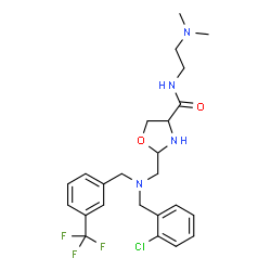 ChemSpider 2D Image | 2-({(2-Chlorobenzyl)[3-(trifluoromethyl)benzyl]amino}methyl)-N-[2-(dimethylamino)ethyl]-1,3-oxazolidine-4-carboxamide | C24H30ClF3N4O2