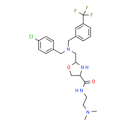 ChemSpider 2D Image | 2-({(4-Chlorobenzyl)[3-(trifluoromethyl)benzyl]amino}methyl)-N-[2-(dimethylamino)ethyl]-1,3-oxazolidine-4-carboxamide | C24H30ClF3N4O2