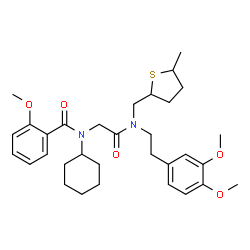 ChemSpider 2D Image | N-Cyclohexyl-N-(2-{[2-(3,4-dimethoxyphenyl)ethyl][(5-methyltetrahydro-2-thiophenyl)methyl]amino}-2-oxoethyl)-2-methoxybenzamide | C32H44N2O5S